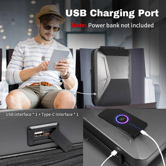 AerolinkGear Cybervault Backpack 2.0 - Anti-Theft, USB Charging, Hard-Shell Travel Backpack