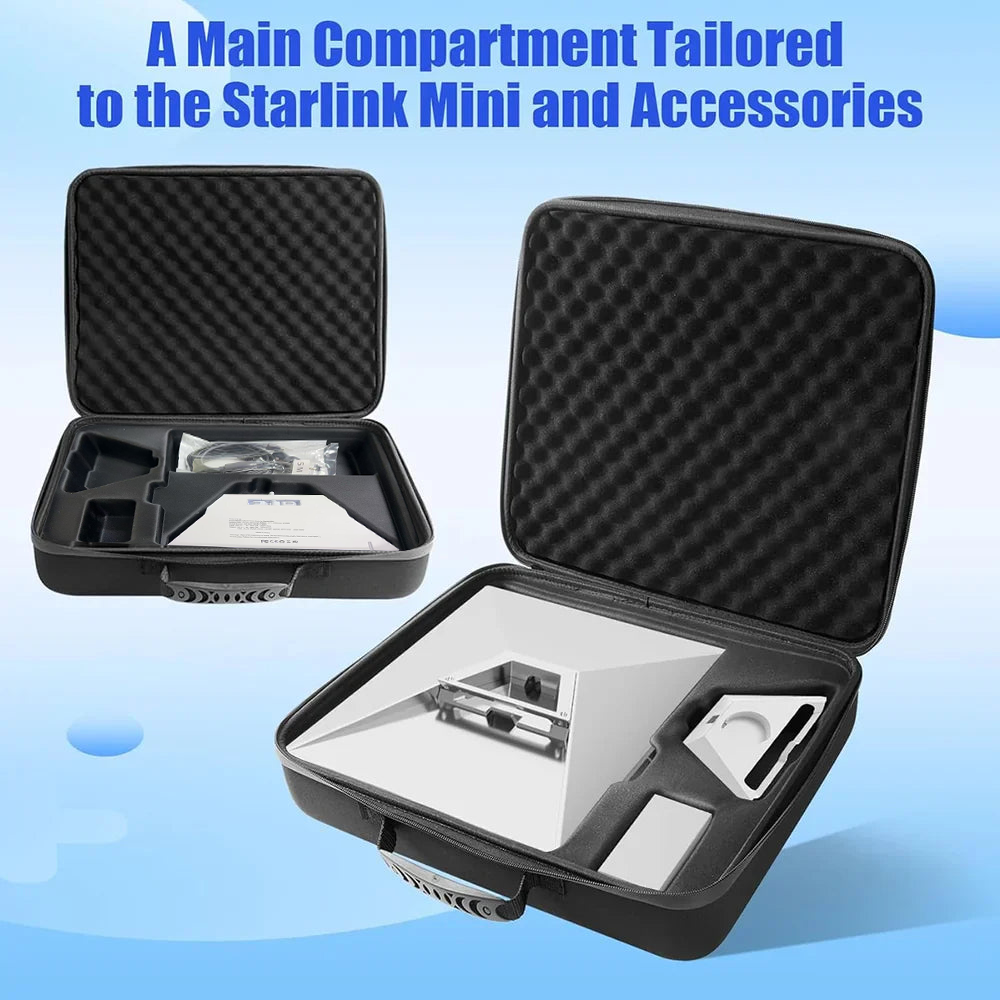 Organized Starlink Mini travel case with space for power and mounting accessories