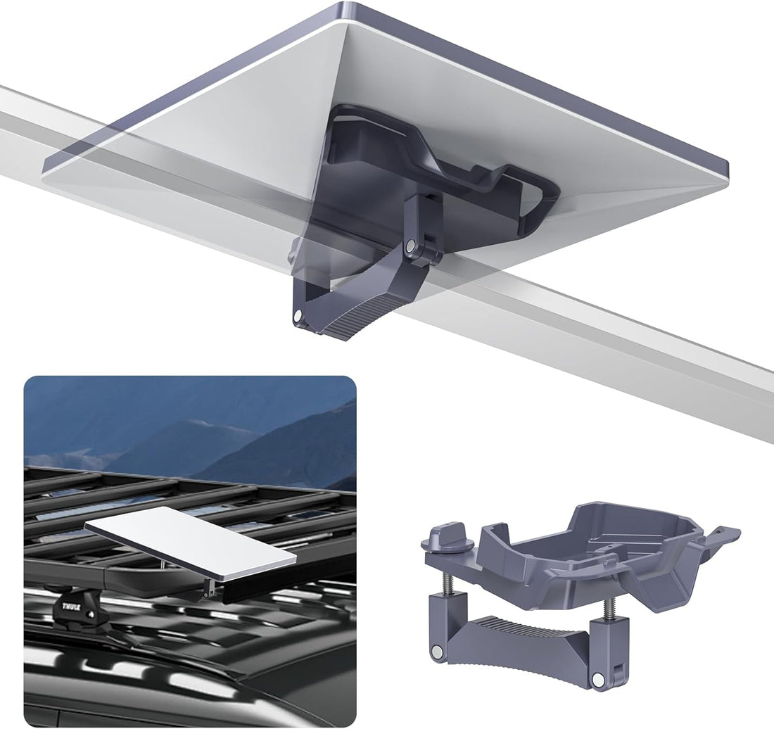 Adjustable roof rack mount option for a stationary Starlink Mini RV setup