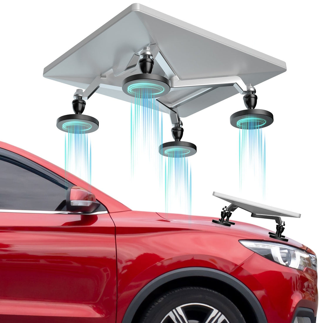 Low-profile magnetic Starlink Mini mount considered for a compatible rental-car surface while parked