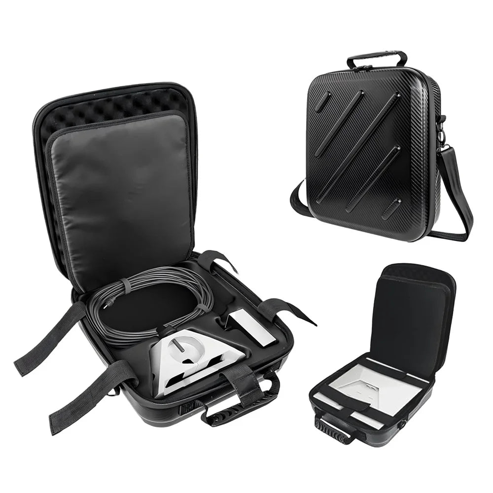 Starlink Mini travel case arranged for an airline battery and packing check