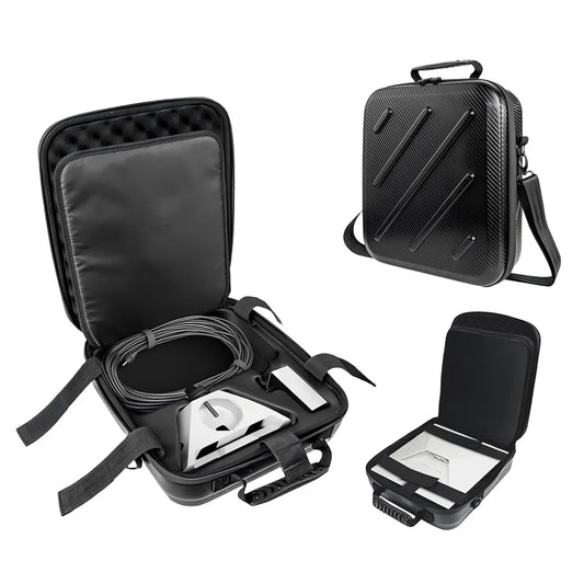 Starlink Mini travel case arranged for an airline battery and packing check