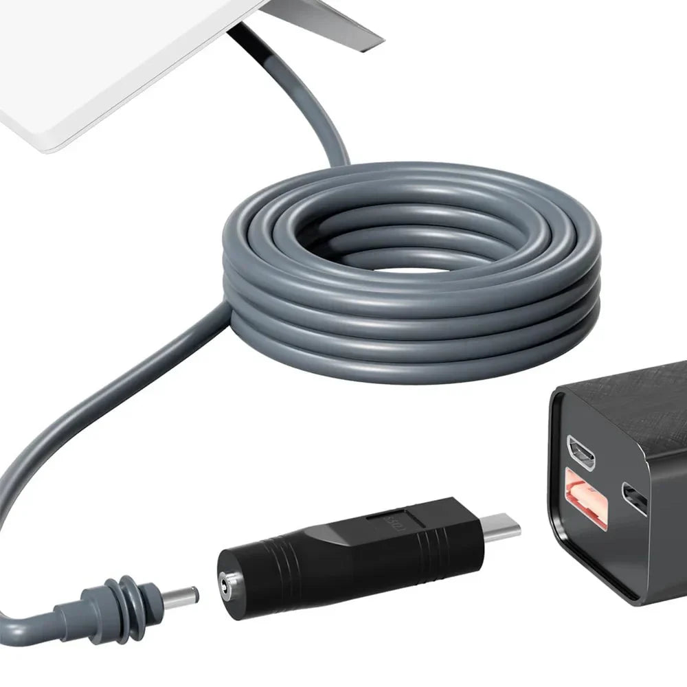 Two Starlink Mini power cables prepared for a pre-camping equipment check