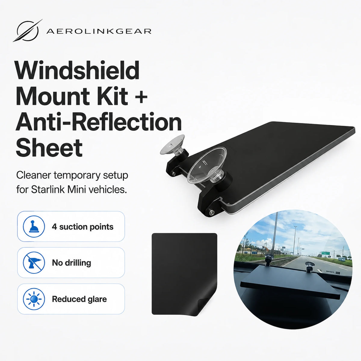AerolinkGear Starlink Mini Glass Dock | Adjustable Dual-Cup Vehicle Mount