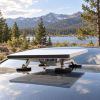 Starlink Mini V4 mounted on a compatible metal roof at a parked campsite
