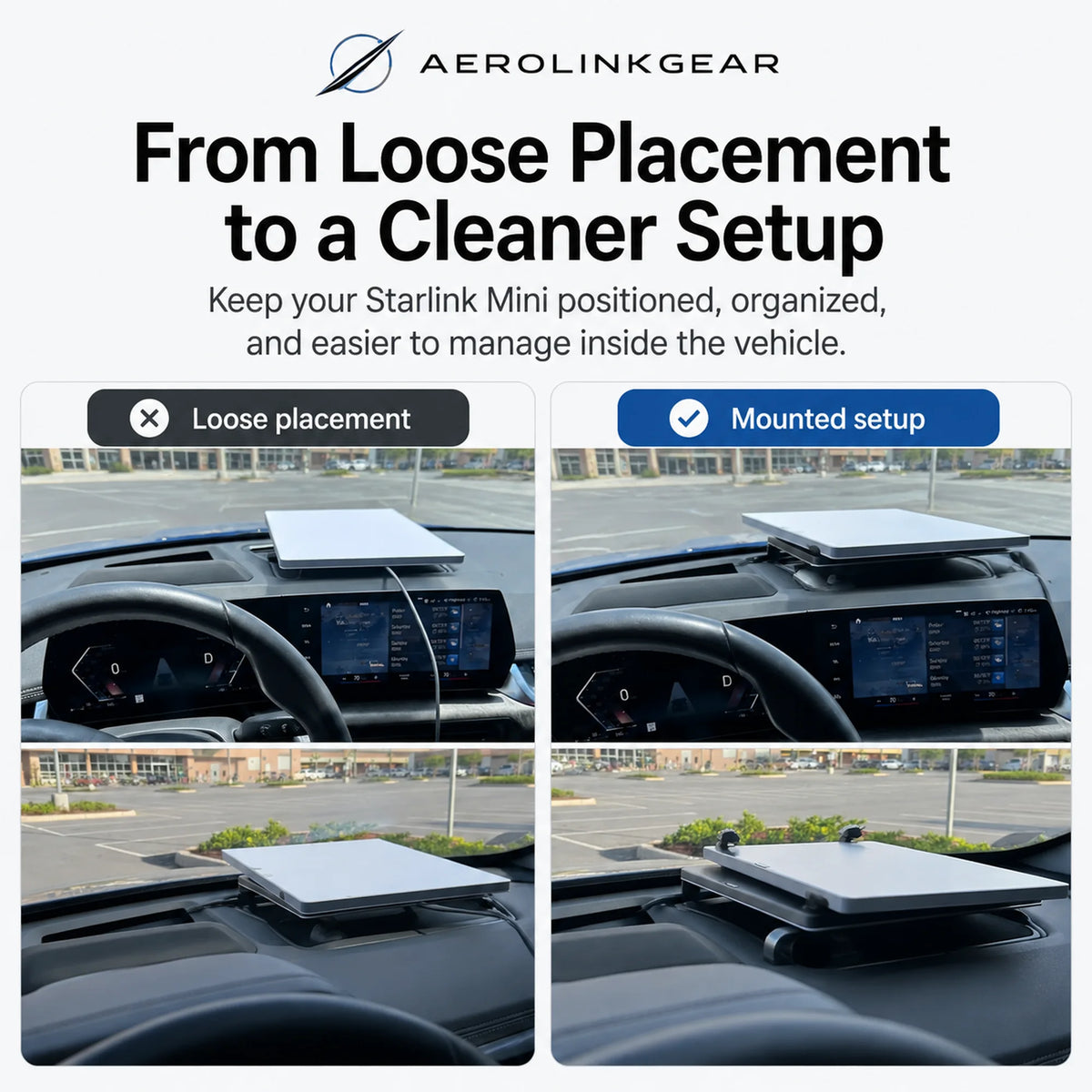 AerolinkGear Starlink Mini Glass Dock | Adjustable Dual-Cup Vehicle Mount