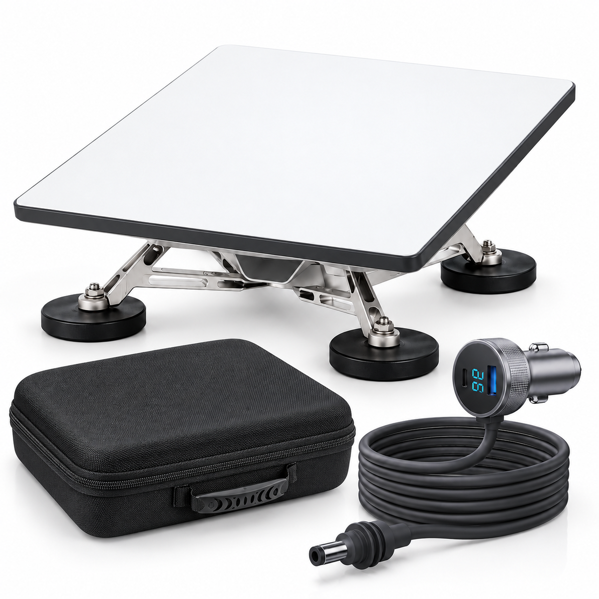 AerolinkGear X-frame four-magnet roof mount, 10 ft vehicle power adapter, and C05-V1 protective case; terminal shown for fit reference and sold separately.