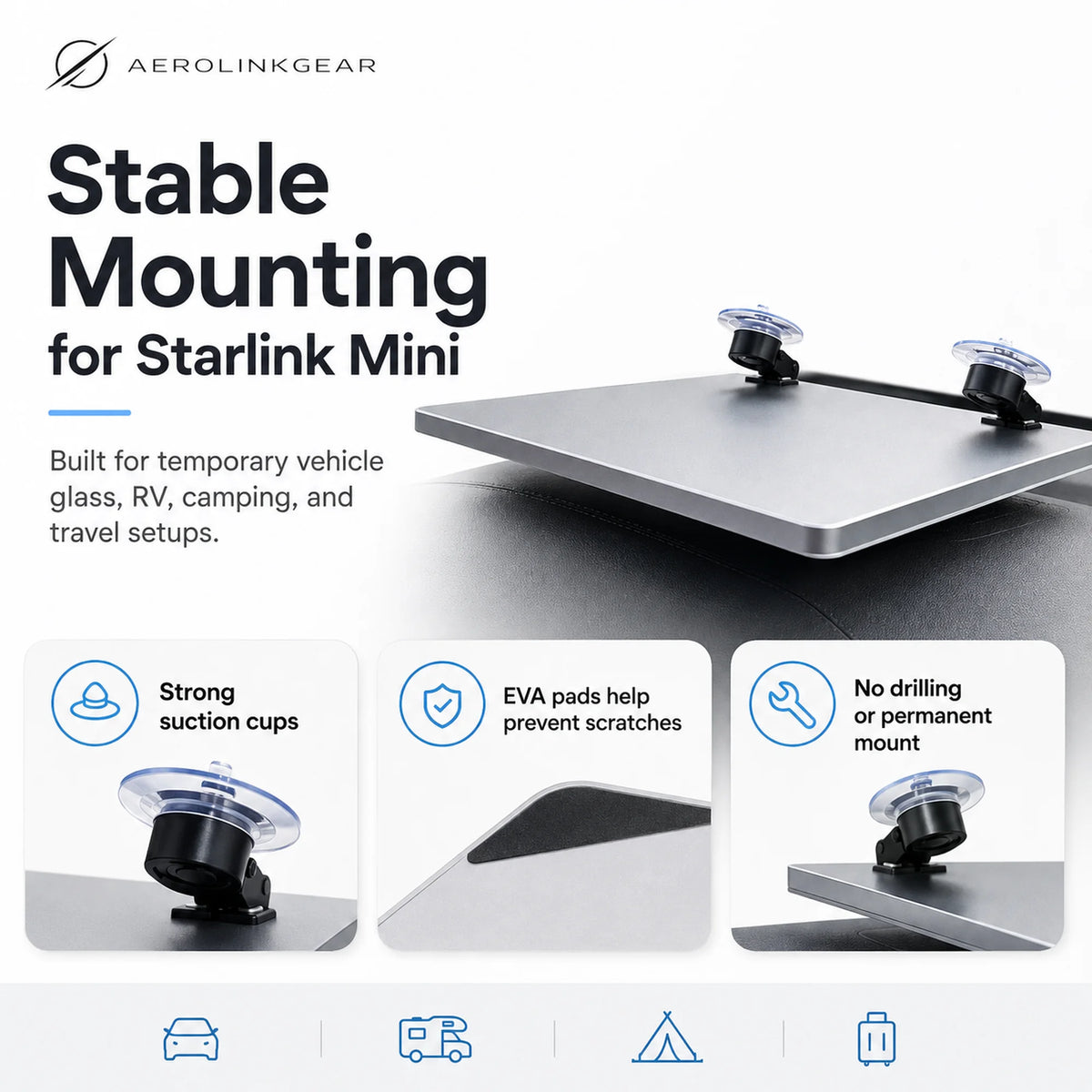 AerolinkGear Starlink Mini Glass Dock | Adjustable Dual-Cup Vehicle Mount