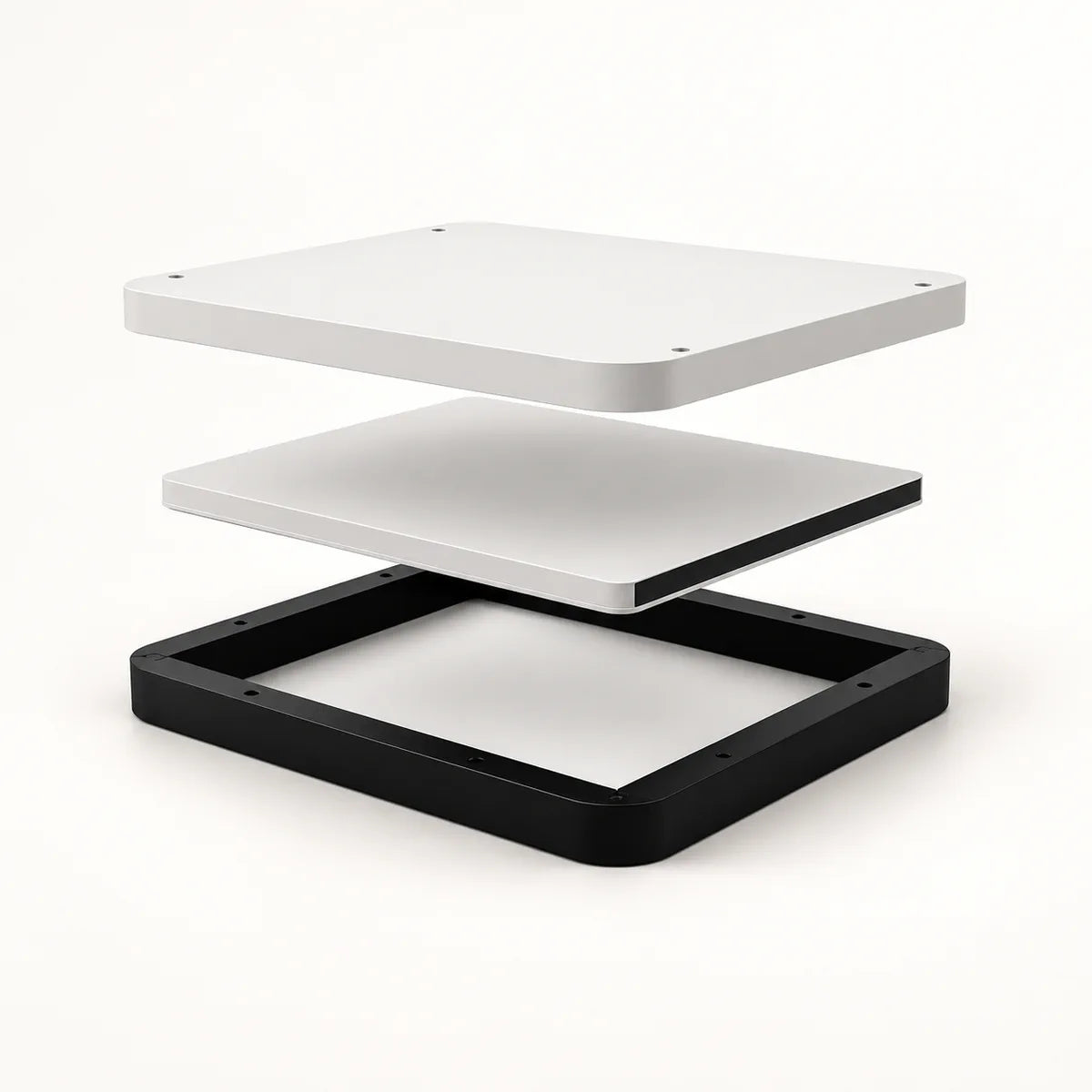 Exploded construction view of the AeroLinkGear Starlink Mini protective case shell and black support frame.