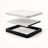 Exploded construction view of the AeroLinkGear Starlink Mini protective case shell and black support frame.