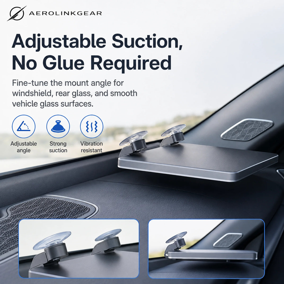 AerolinkGear Starlink Mini Glass Dock | Adjustable Dual-Cup Vehicle Mount