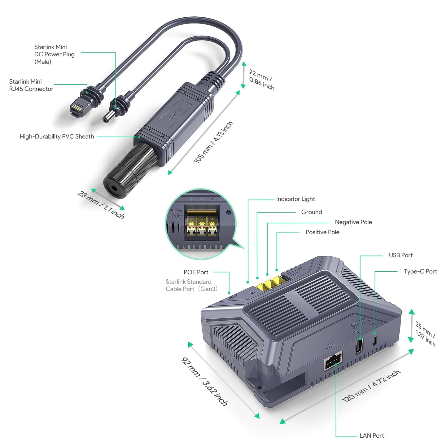 PoE Injector & Ethernet Adapter for Starlink Mini v2 view 3