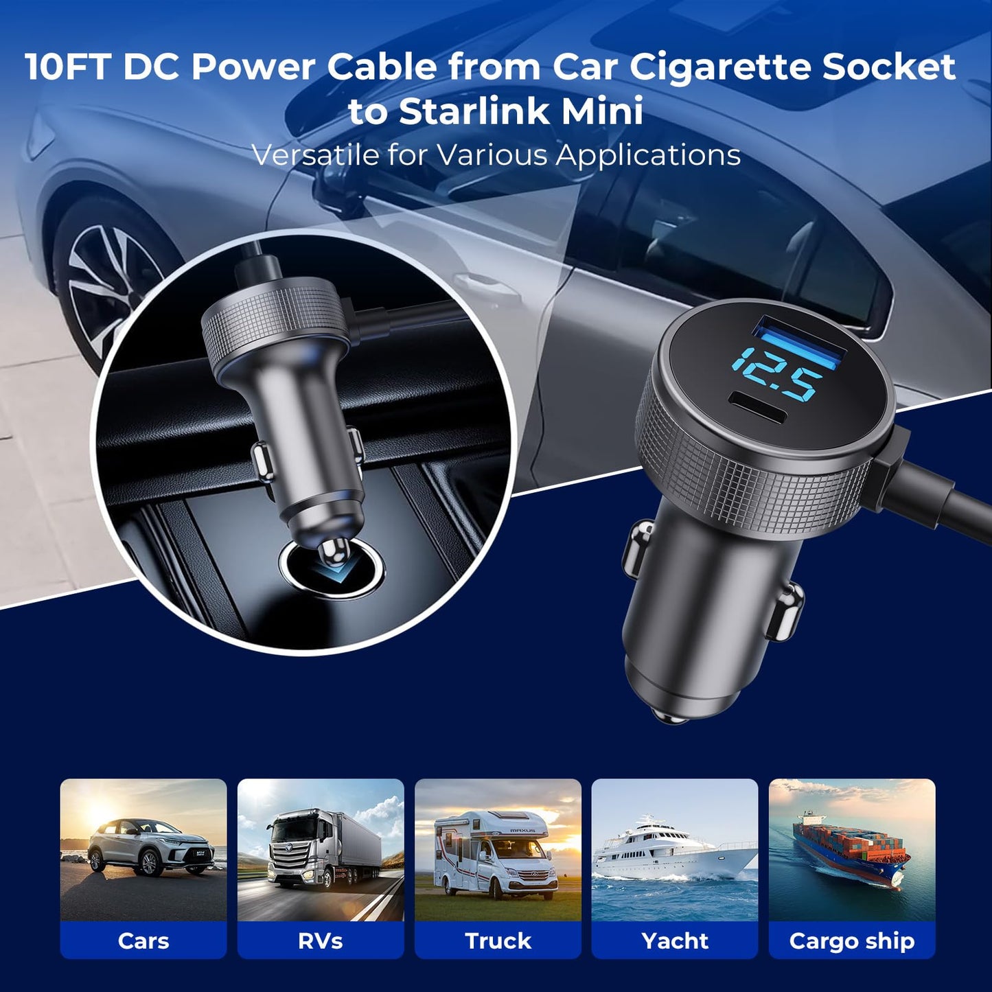 Starlink Mini 3-in-1 Cable USB-C Car Charger DC view 5