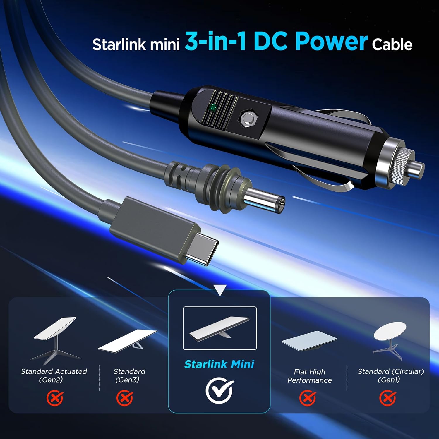 Starlink Mini 3-in-1 Cable USB-C Car Charger DC v2 view 3