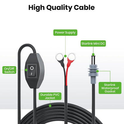 Starlink Mini DC Cable with Switch 10FT O-Ring view 2