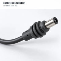 DC5521 5.5 × 2.1 mm barrel connector on the M18-compatible power cable