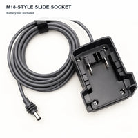 M18-style slide-battery socket on the DC5521 power cable; battery not included