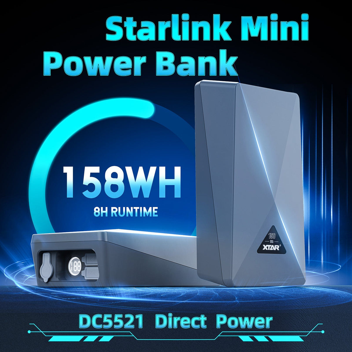 MP158 158Wh power bank feature overview for Starlink Mini