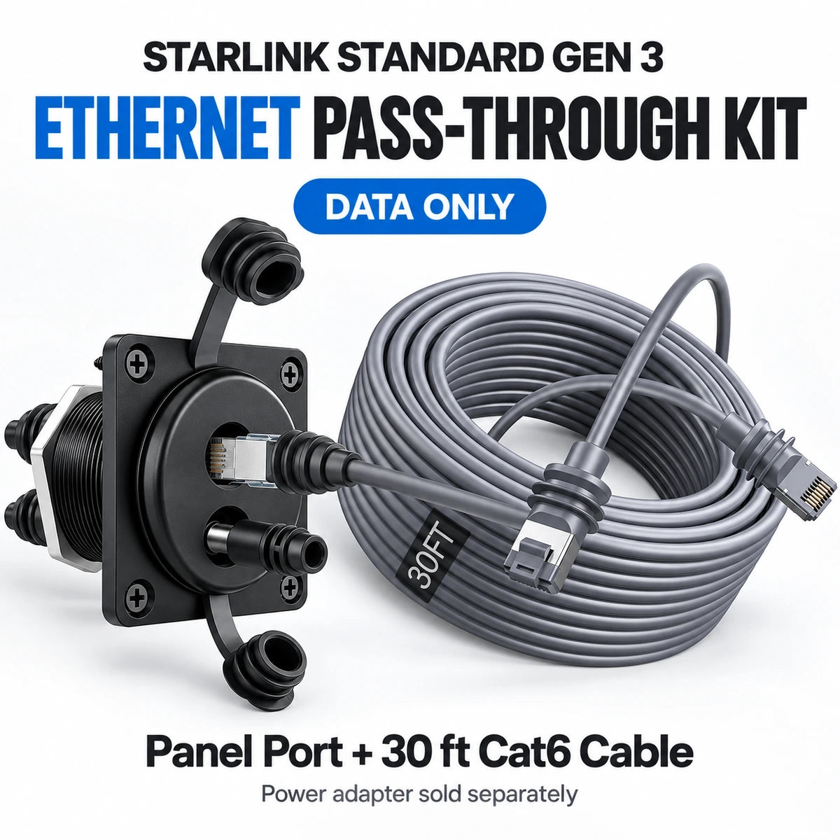 Starlink Standard Gen 3 data-only pass-through kit with 30 ft Cat6 cable