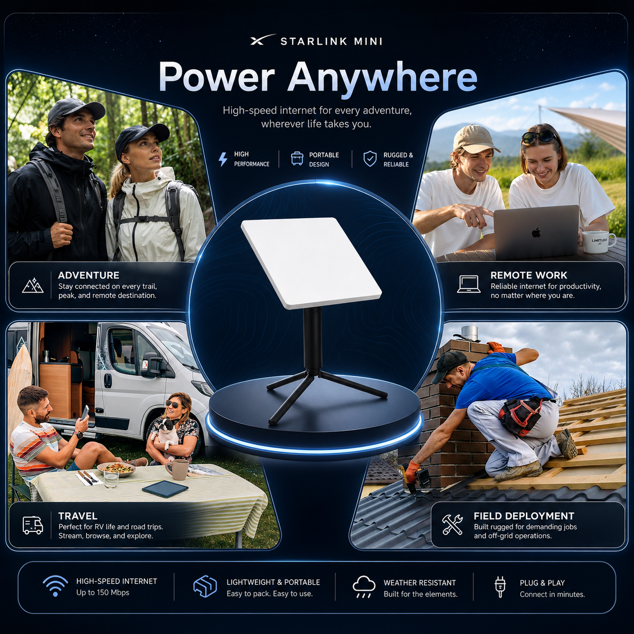 Starlink Mini Power Bank Built in Stand for Outdoor RV Camping