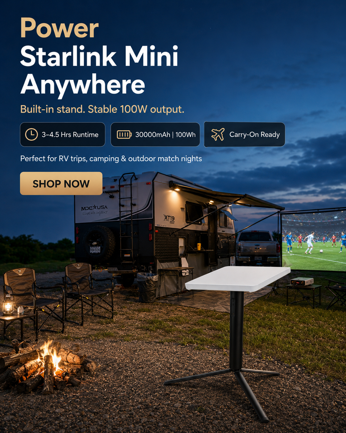 Starlink Mini Stand Power Bank at Campsite RV Outdoor Use
